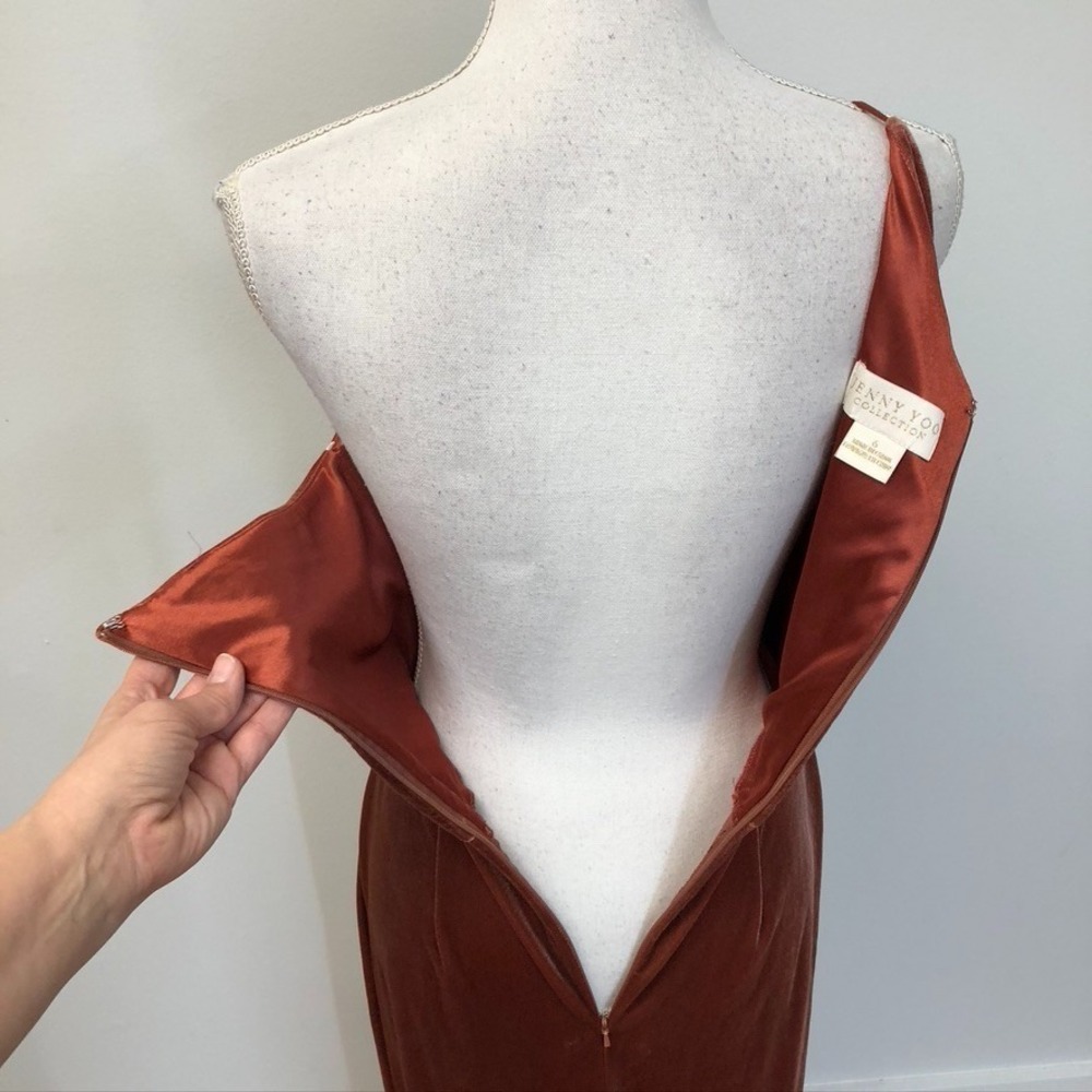 Jenny Yoo Collection One Shoulder Velvet Evening Gown Womens 6 Rust Brown Party‎ - Picture 6 of 10